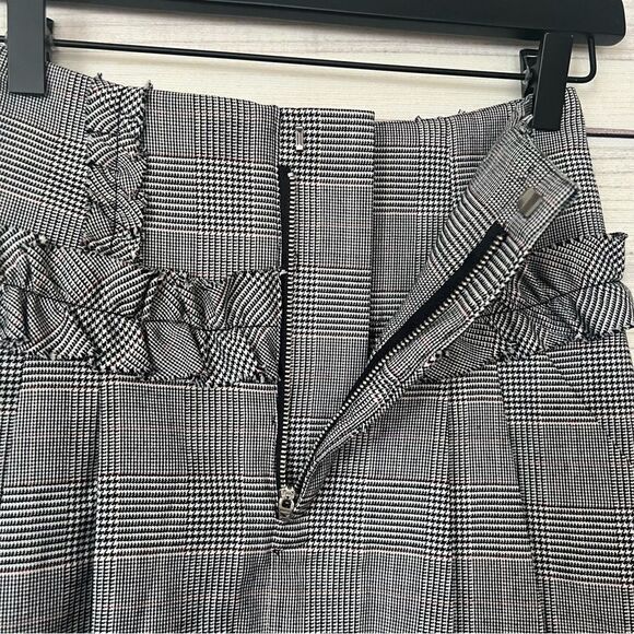 Marissa Webb Lennox Black & White Plaid Ruffle Detailed Wool Mini Skirt - Picture 5 of 9